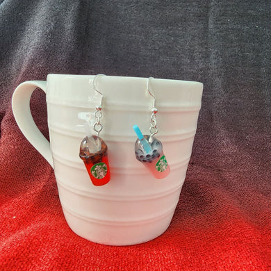 Final clearance – Mismatched Bubble Tea resin dangle earrings, lightweight and affordable Starbucks
