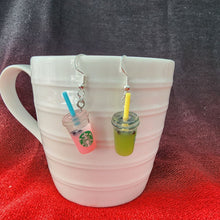Load image into Gallery viewer, Final clearance – Mismatched Bubble Tea resin dangle earrings, lightweight and affordable Starbucks
