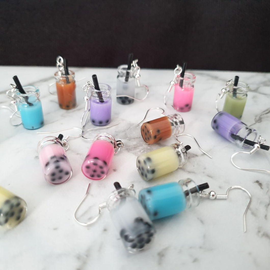 Final clearance – Mismatched Bubble Tea resin dangle earrings, lightweight and affordable.