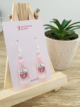 Load image into Gallery viewer, Final clearance – Pink Gin Bottle resin dangle earrings, lightweight and affordable.
