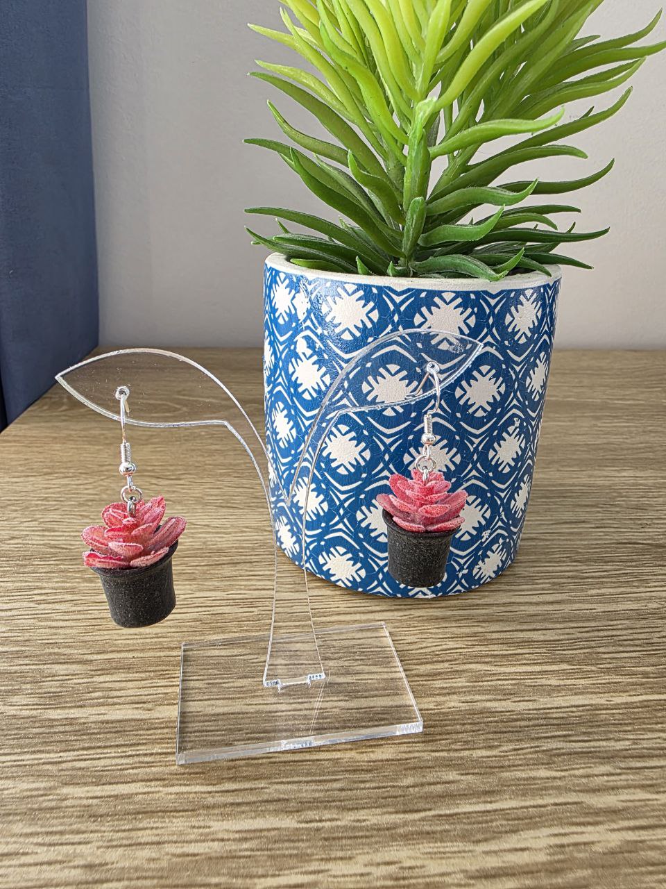 Final clearance – Potted Succulent red resin dangle earrings, lightweight and affordable.