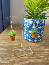 Load image into Gallery viewer, Final clearance – Potted Succulent green resin dangle earrings, lightweight and affordable.
