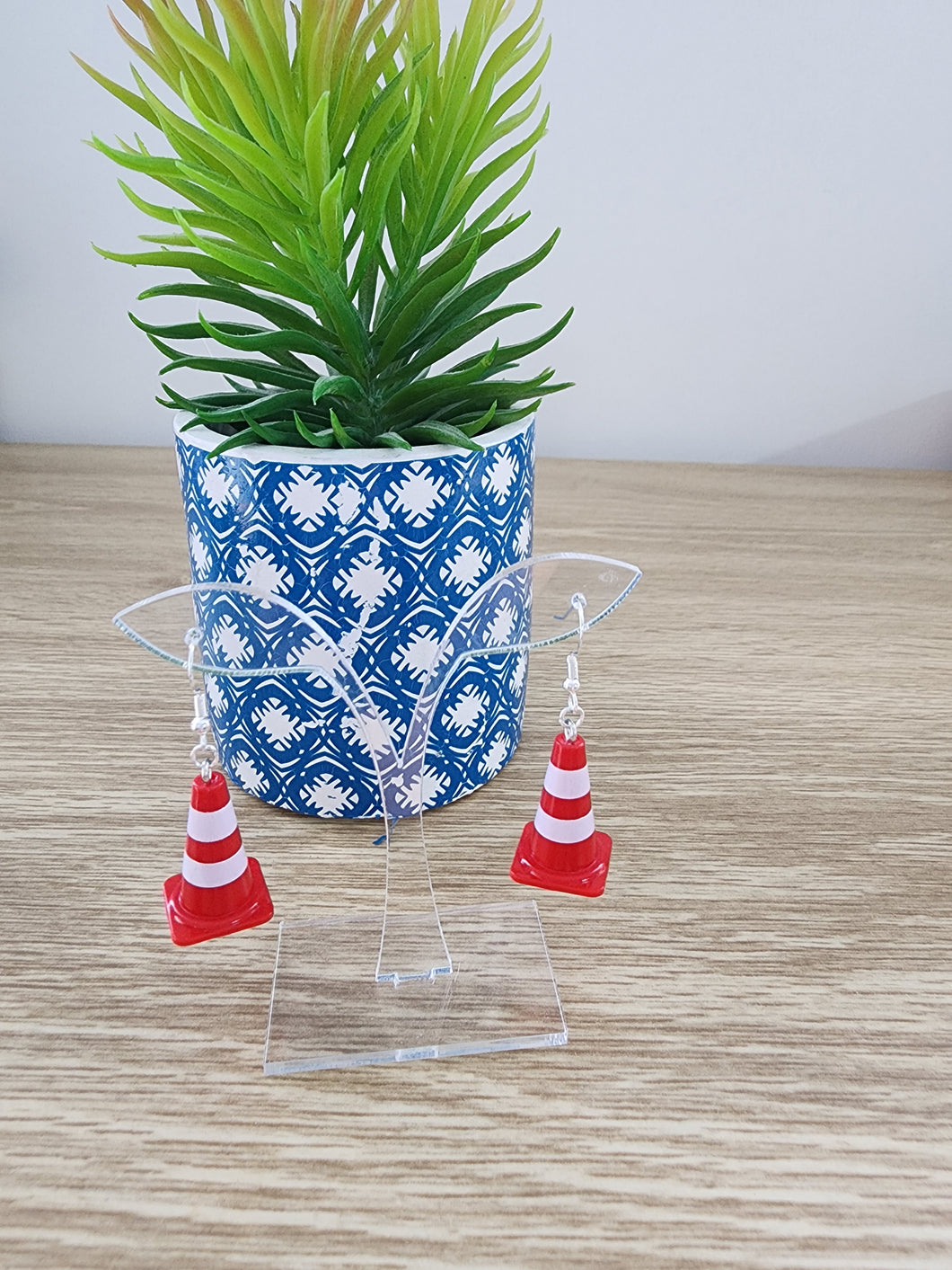 Final clearance – Traffic Safety Cone resin dangle earrings, lightweight and affordable.