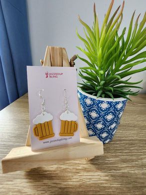 Handmade Beer Mug Earrings by Jazzed Up Bling – fun polymer clay jewelry for beer lovers, lightweight and perfect for parties