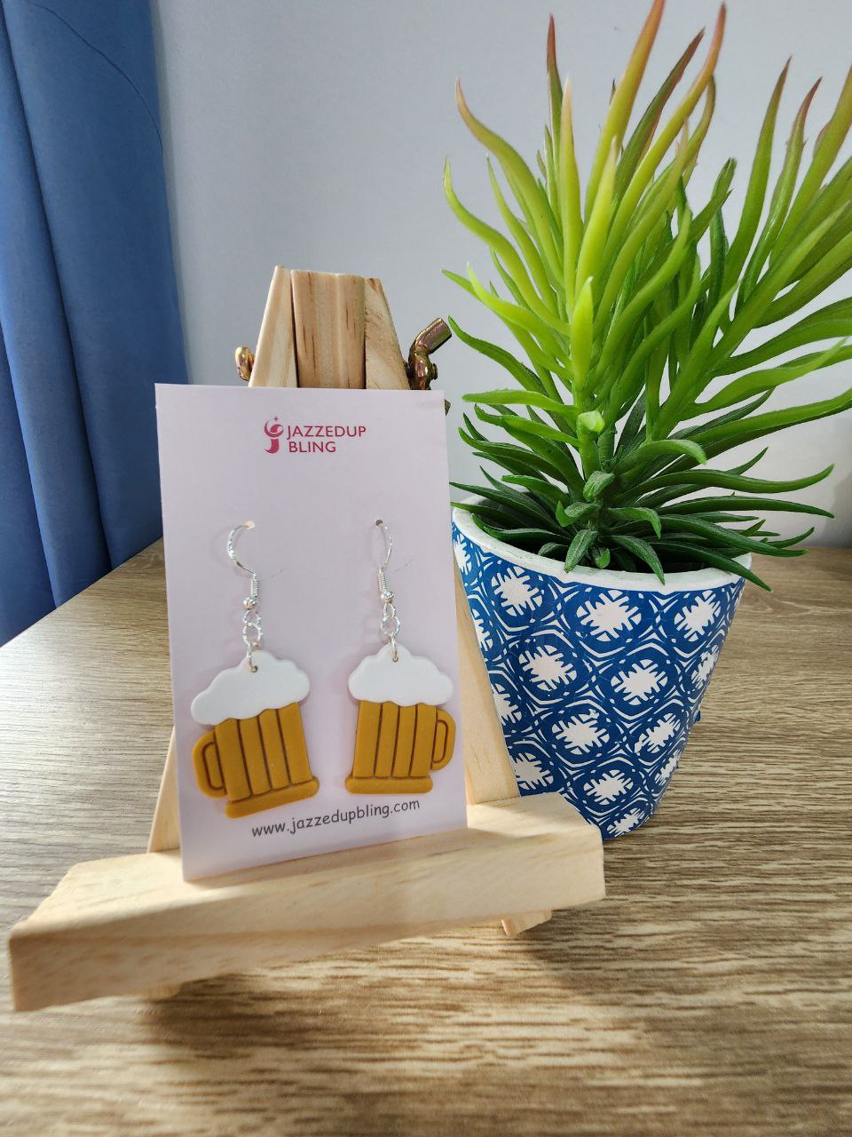 Handmade Beer Mug Earrings by Jazzed Up Bling – fun polymer clay jewelry for beer lovers, lightweight and perfect for parties