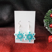 Load image into Gallery viewer, Handmade blue snowflake earrings  – polymer clay Christmas jewelry by Jazzed Up Bling
