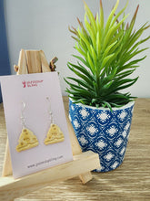 Load image into Gallery viewer, Handmade polymer clay earrings shaped like a cheese wedge on display – Jazzed Up Bling
