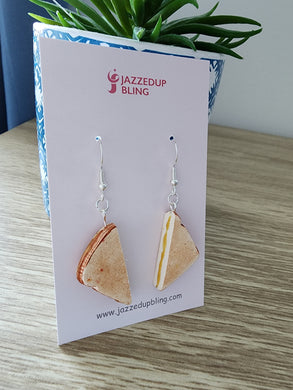 Handmade Cheese Toastie Earrings by Jazzed Up Bling – polymer clay food jewelry inspired by the classic Kiwi toasted sandwich