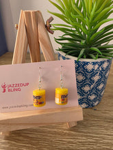 Load image into Gallery viewer, Final clearance – chocolate candy yellow resin dangle earrings, lightweight and affordable.
