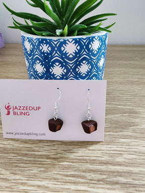 Handmade Brown Chocolate Peanut Butter Cup in polymer clay with copper hooks by Jazzed Up Bling