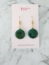 Load image into Gallery viewer, Green Christmas bauble earrings – festive holiday jewelry by Jazzed Up Bling
