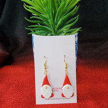 Load image into Gallery viewer, Handmade Christmas gnome earrings with red hats – festive holiday jewelry from Jazzed Up Bling NZ.
