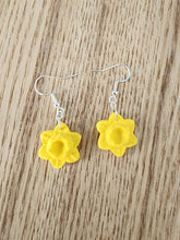 Load image into Gallery viewer, daffodil earrings in yellow with yellow center and silver hooks – lightweight and floral
