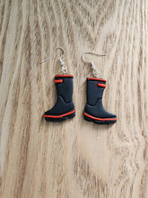 Load image into Gallery viewer, Handmade red band gumboot earrings – classic Kiwi jewelry by Jazzed Up Bling
