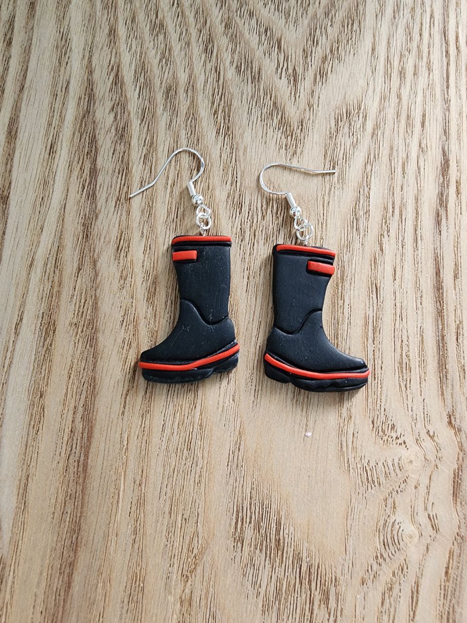 Handmade red band gumboot earrings – classic Kiwi jewelry by Jazzed Up Bling