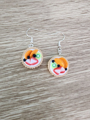 Handmade polymer clay fruit tart earrings with colourful fruit slices – Jazzed Up Bling NZ