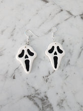 Load image into Gallery viewer, Handmade Ghost Face Halloween earrings without blood – classic horror polymer clay jewelry NZ.
