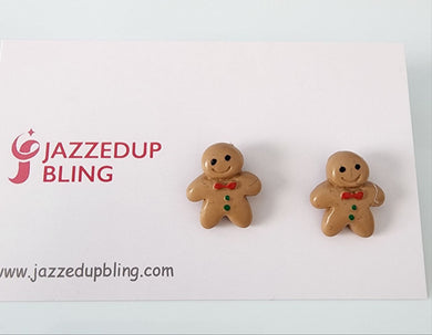 Gingerbread man stud earrings – festive polymer clay Christmas earrings by Jazzed Up Bling