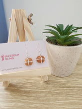 Load image into Gallery viewer, Dangle Hot Cross Bun earrings – realistic polymer clay design
