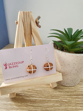 Load image into Gallery viewer, Handmade Hot Cross Bun earrings with raisins – polymer clay jewelry by Jazzed Up Bling
