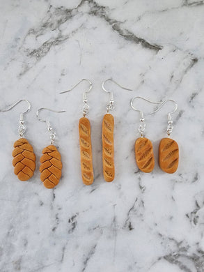 Handmade Mini Bread Earrings by Jazzed Up Bling – baguette, braid, ciabatta, and madeleine designs in polymer clay