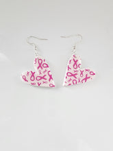 Load image into Gallery viewer, Heart-shaped pink ribbon earrings – handmade polymer clay
