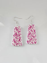 Load image into Gallery viewer, Handmade pink ribbon rectangle earrings – breast cancer awareness jewelry
