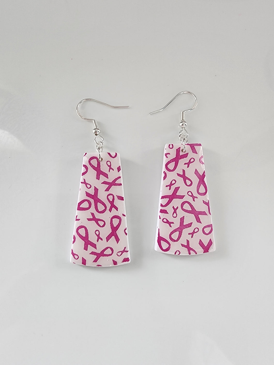 Handmade pink ribbon rectangle earrings – breast cancer awareness jewelry