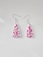 Load image into Gallery viewer, Triangle pink ribbon earrings – lightweight awareness earrings
