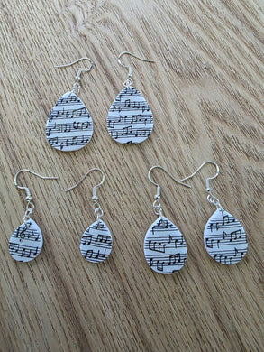 Sheet Music Shine earrings – all three sizes shown together for comparison