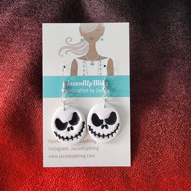 Spooky skeleton face Halloween dangle earrings with sterling silver hooks – handmade gothic jewellery from NZ