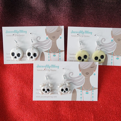 Handmade Skull and Bones Halloween Earrings – spooky polymer clay jewelry NZ