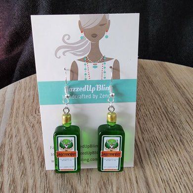Final clearance – Jagermeister resin dangle earrings, lightweight and affordable.