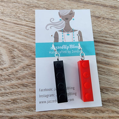 Final clearance – Mismatched bricks resin dangle earrings, lightweight and affordable.
