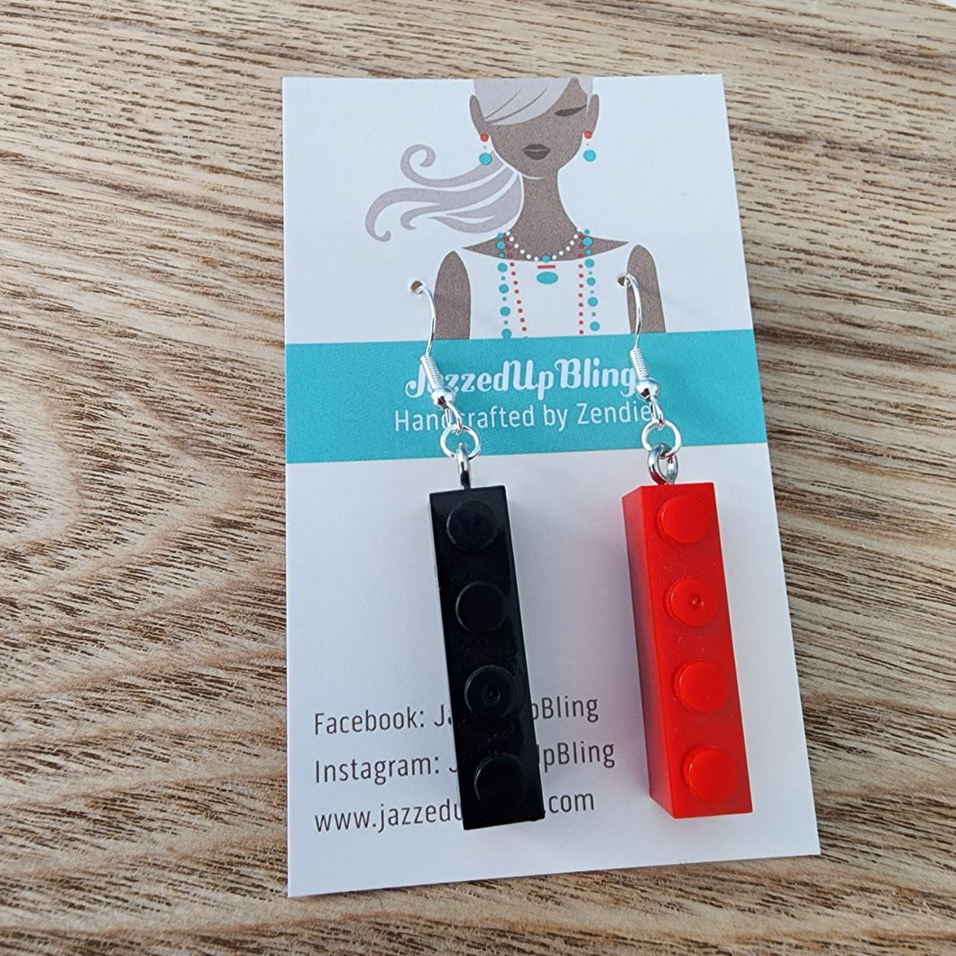 Final clearance – Mismatched bricks resin dangle earrings, lightweight and affordable.