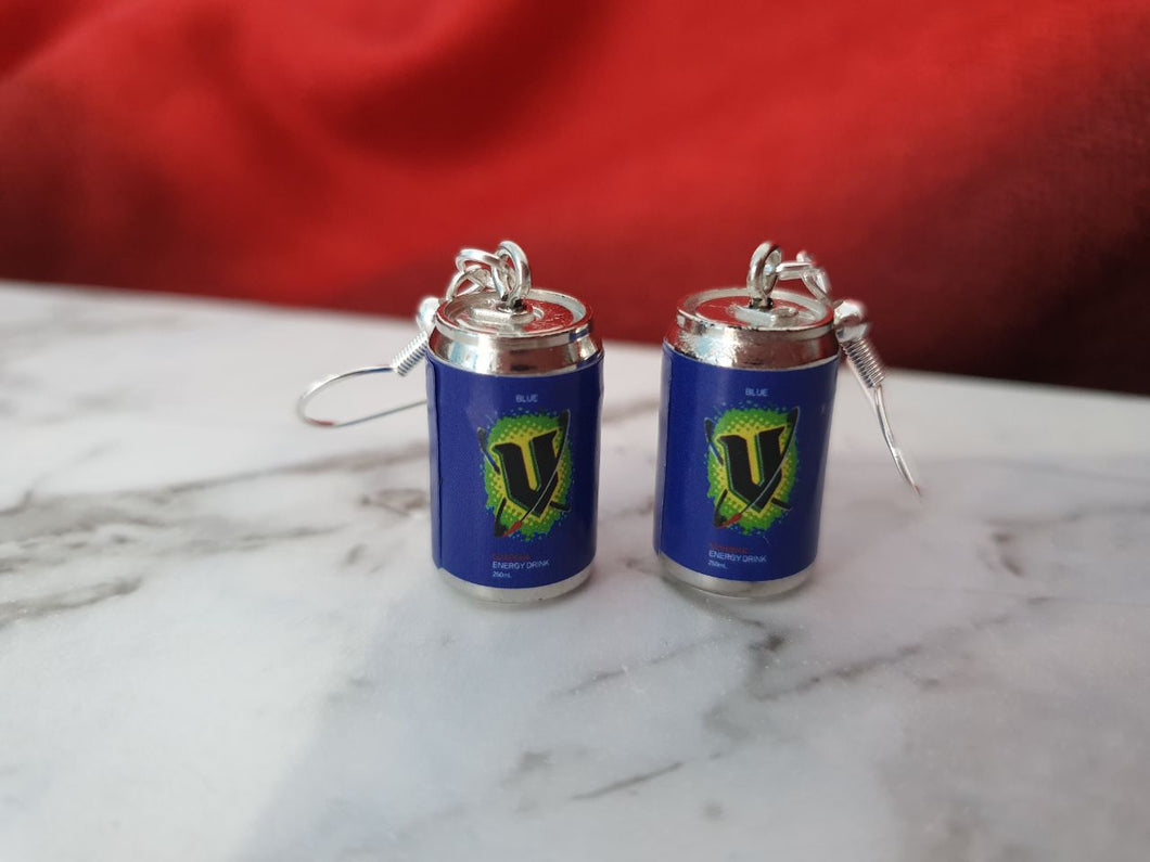 Final clearance – V Can resin dangle earrings, blue, lightweight and affordable.