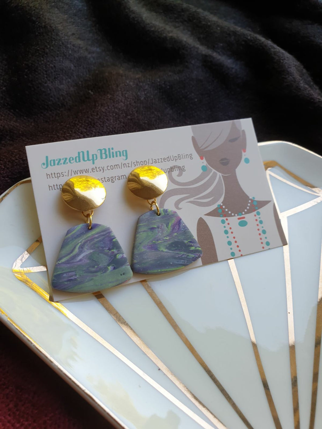 Jane Earrings in Purple Marble