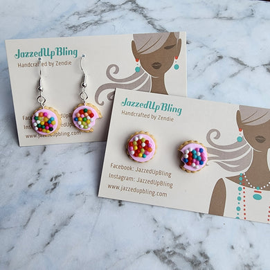 Hundreds and Thousands biscuit earrings – dangle and stud styles