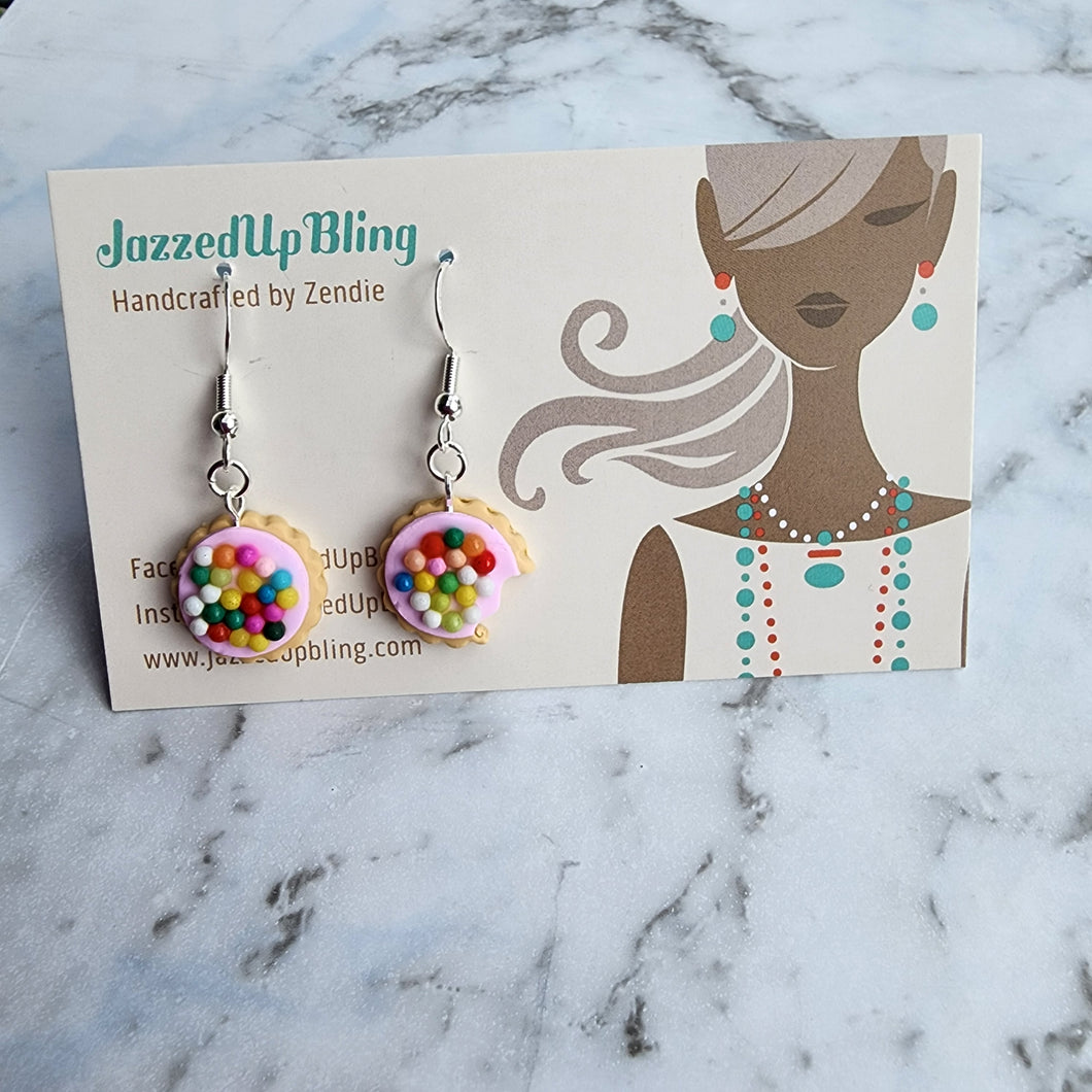 Handmade Hundreds and Thousands biscuit dangle earrings – polymer clay jewelry by Jazzed Up Bling