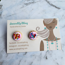 Load image into Gallery viewer, Handmade Hundreds and Thousands biscuit stud earrings – polymer clay jewelry by Jazzed Up Bling

