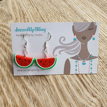 Load image into Gallery viewer, Handmade watermelon slice polymer clay dangle earrings – Jazzed Up Bling
